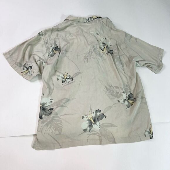 Tommy Bahama Shirt Mens XL Gray Floral Button-Front Hawaiian Shirt Silk - Picture 8 of 9
